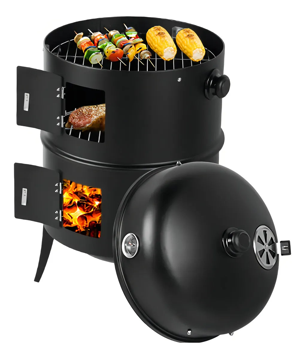 Asador Barril Portátil 3 En 1. Ahumador,